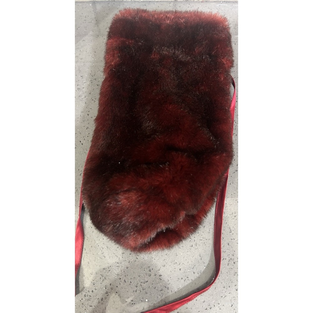 Burgundy Red Faux Fur Wine Bottle Bag Pottery Barn - w/ Silk Ties‎ Gift - Picture 4 of 6